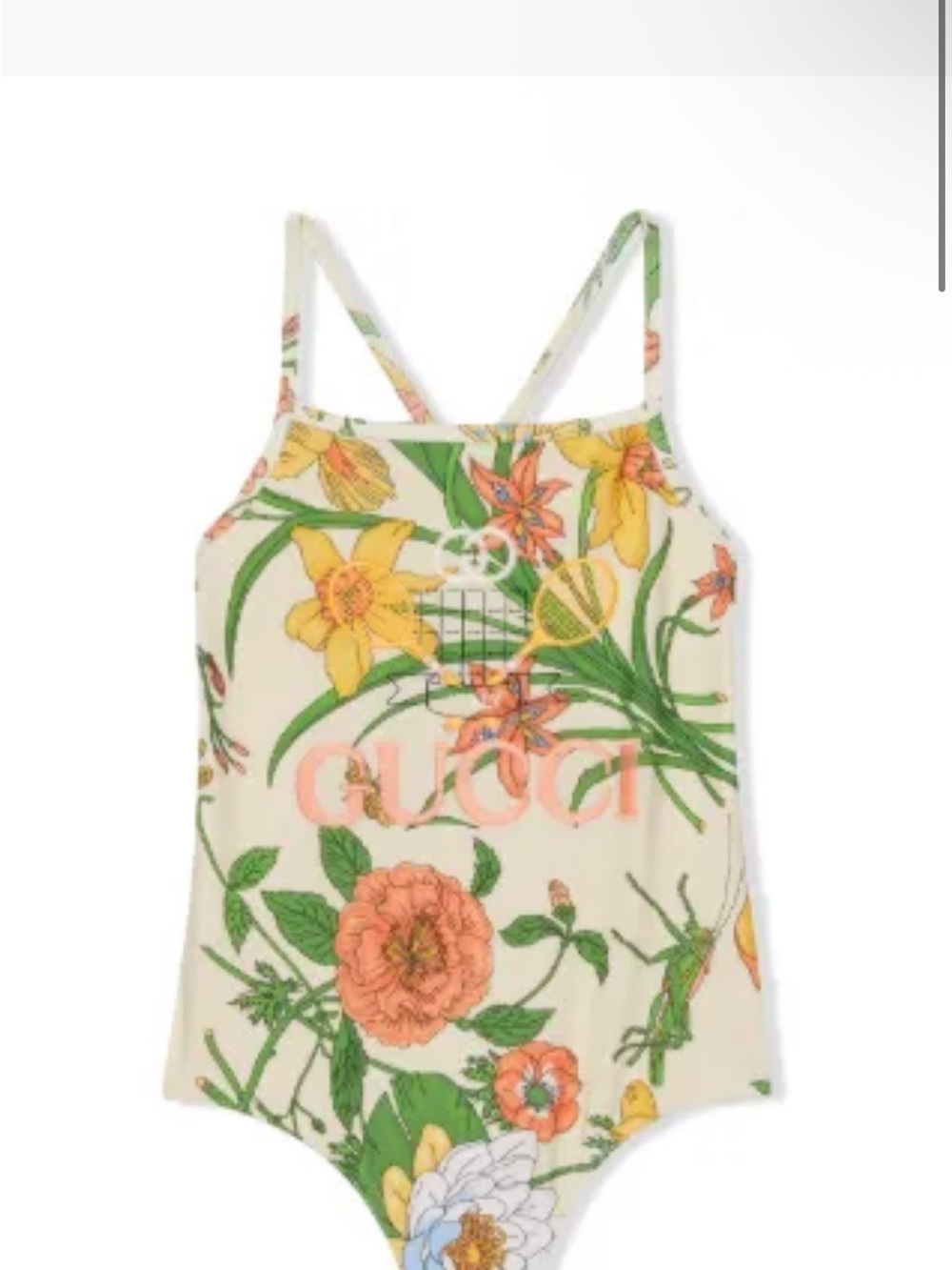 Gucci Floral Logo Bodysuit in Cream with Yellow & Green